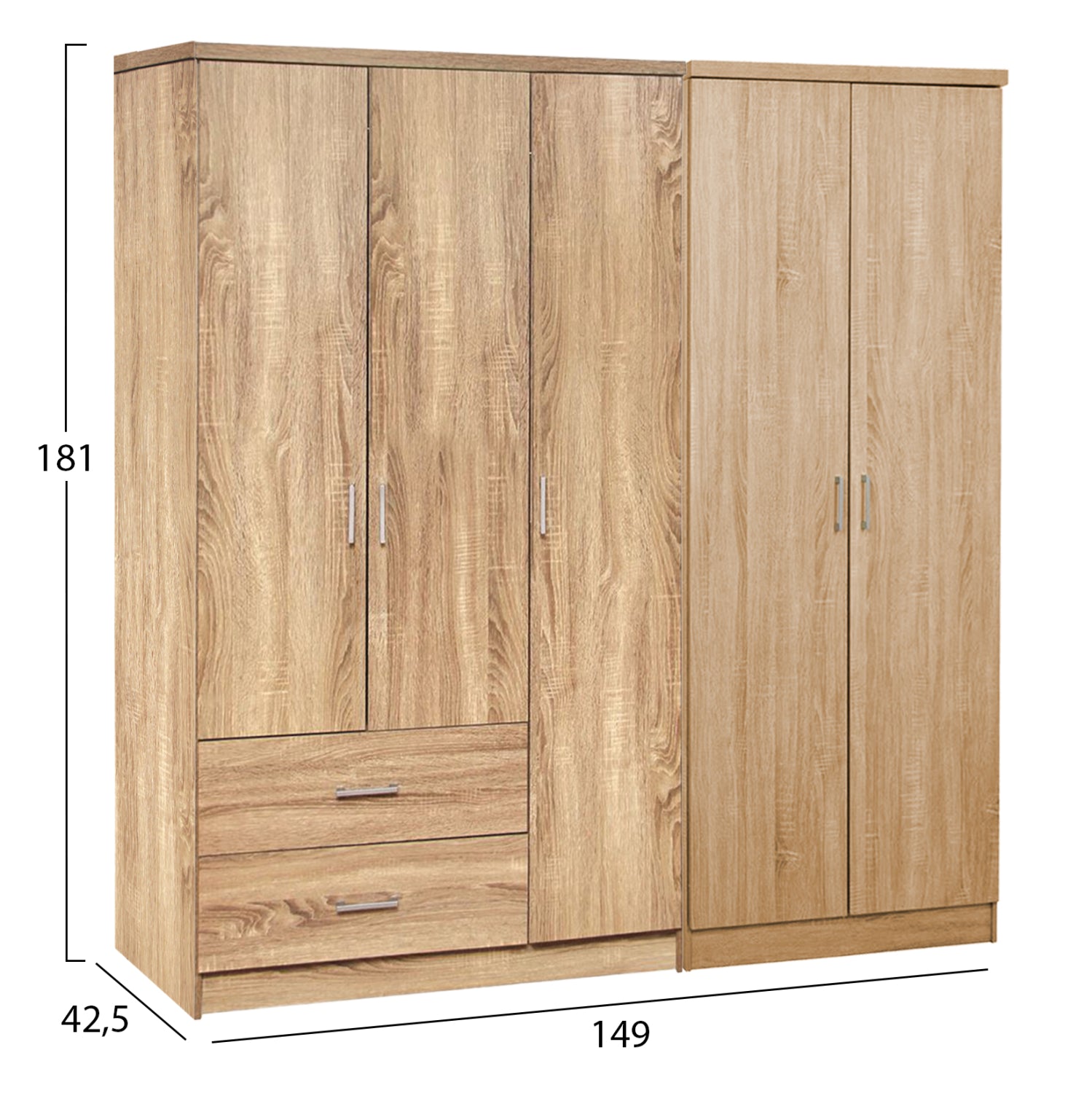 5-крилен гардероб CAESAR сонома цвят 150x42.5x181см