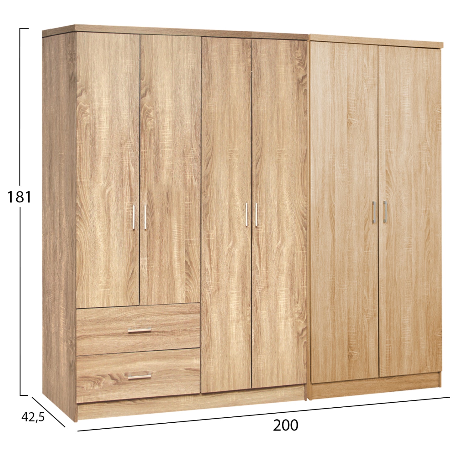 Гардероб 6-крилен BLAKELY цвят меламин сонома 201x43x181см