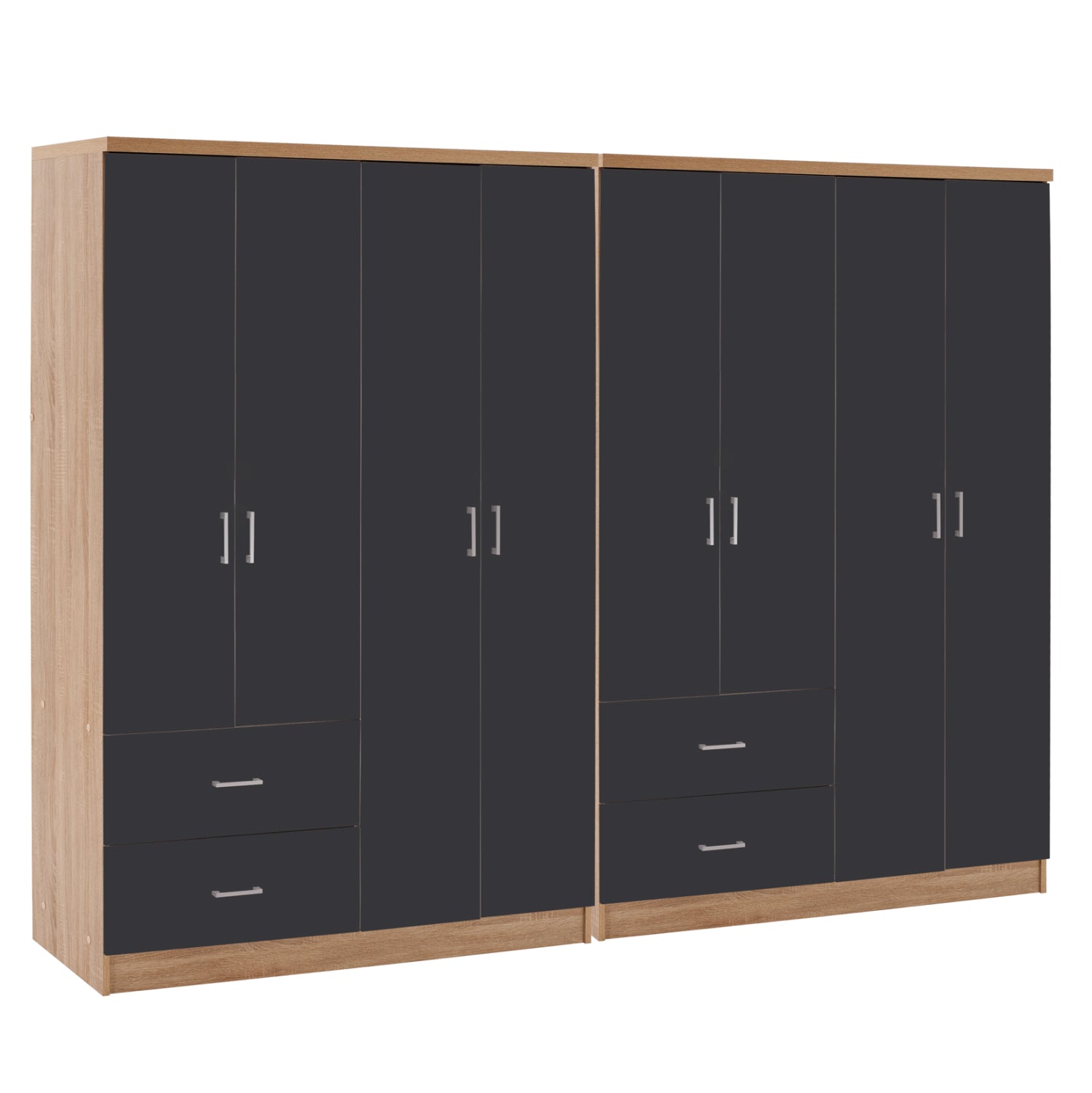 8-крилен гардероб BRIANA сонома меламин и тъмно сиво 241x42.5x180.5cm.