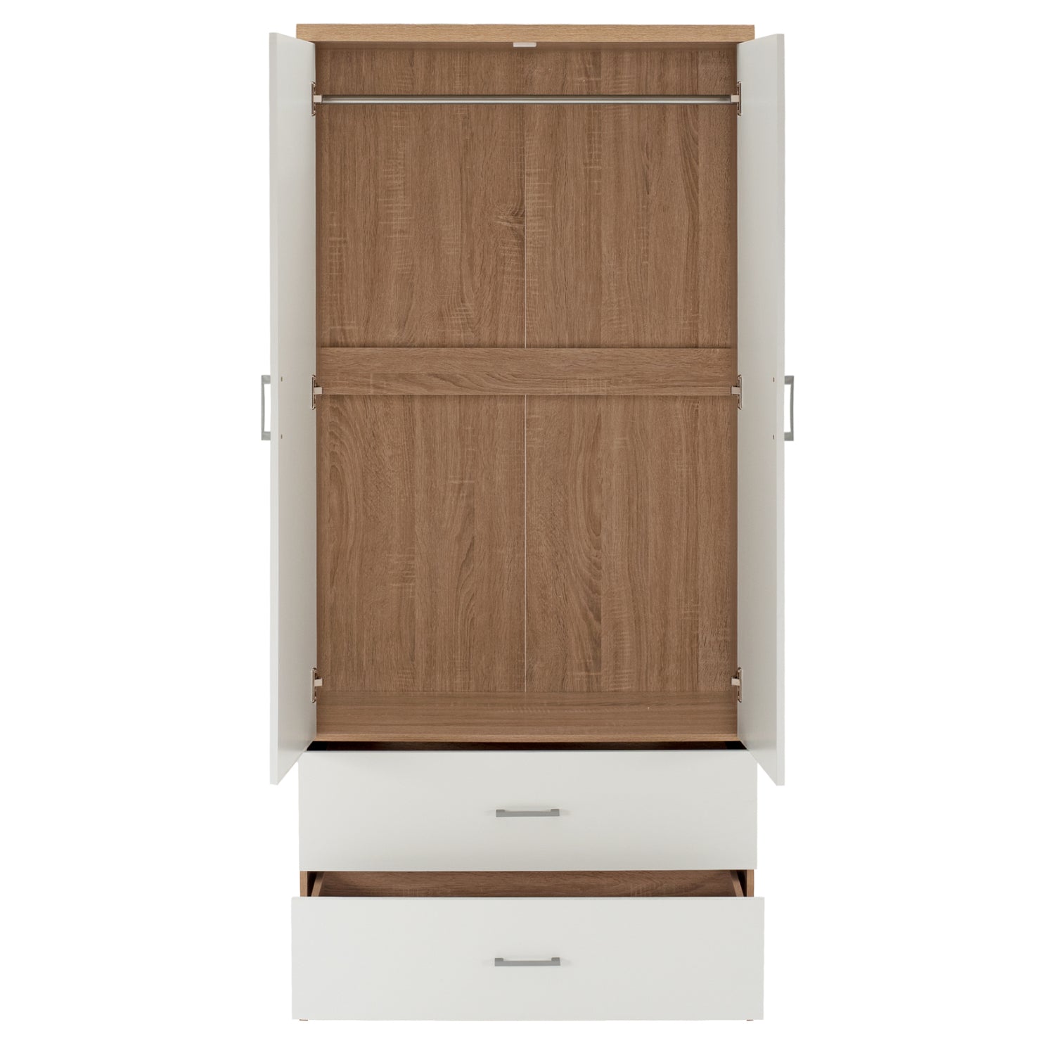 Градероб 4-крилен REINA с 4 чекмеджета меламинов бял-sonama 160x42.5x180.5