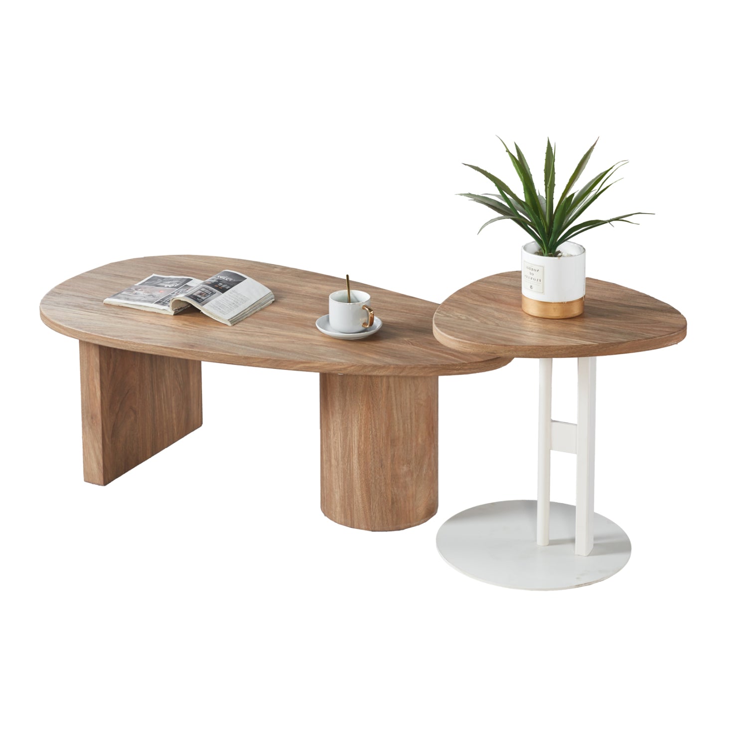 Комплект холна маса с помощна масичка ALPER сонама-бял метал