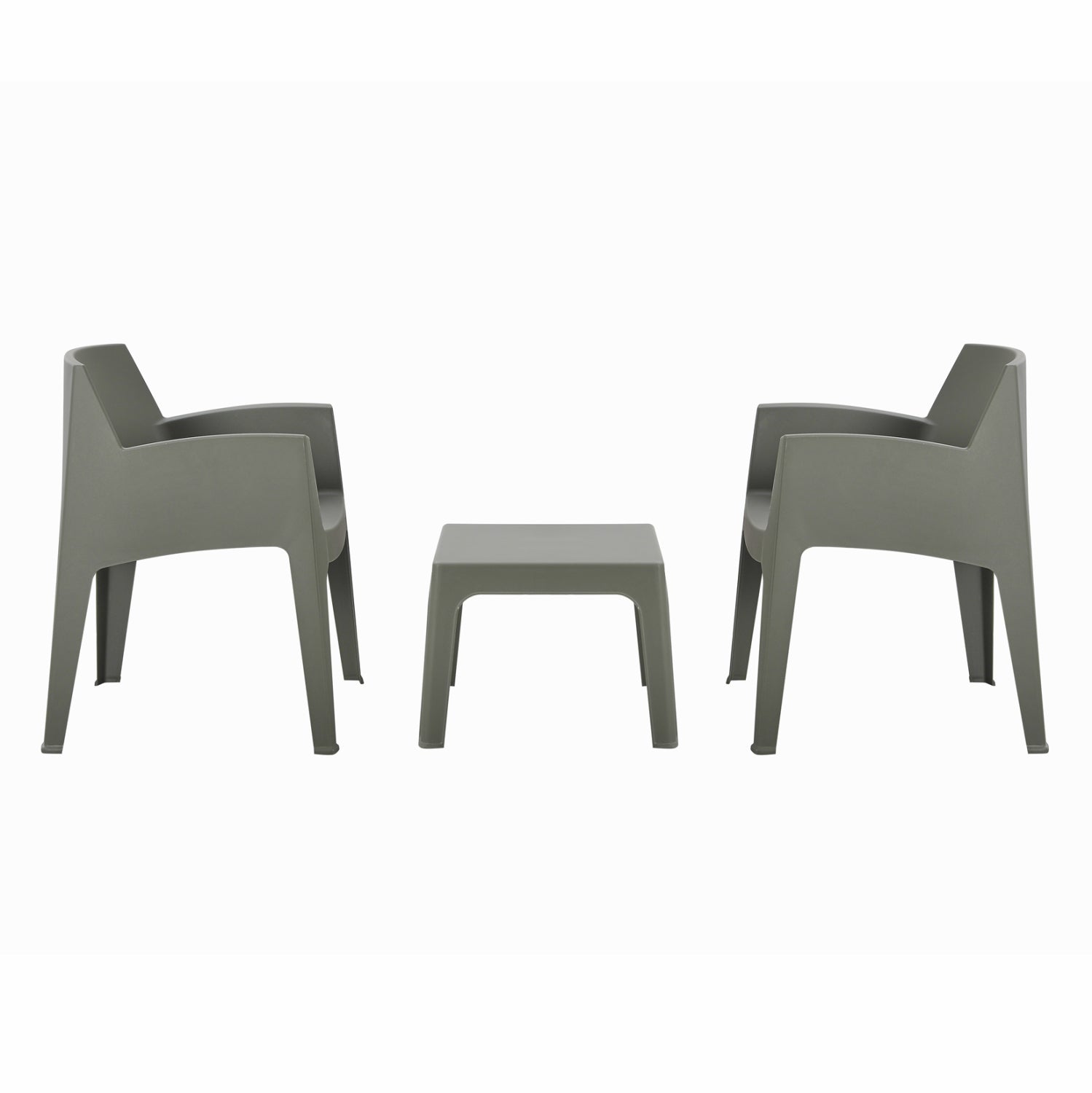 Комплект от 3 елегантни полипропиленови кресла и маса - тъмно маслинено зелено