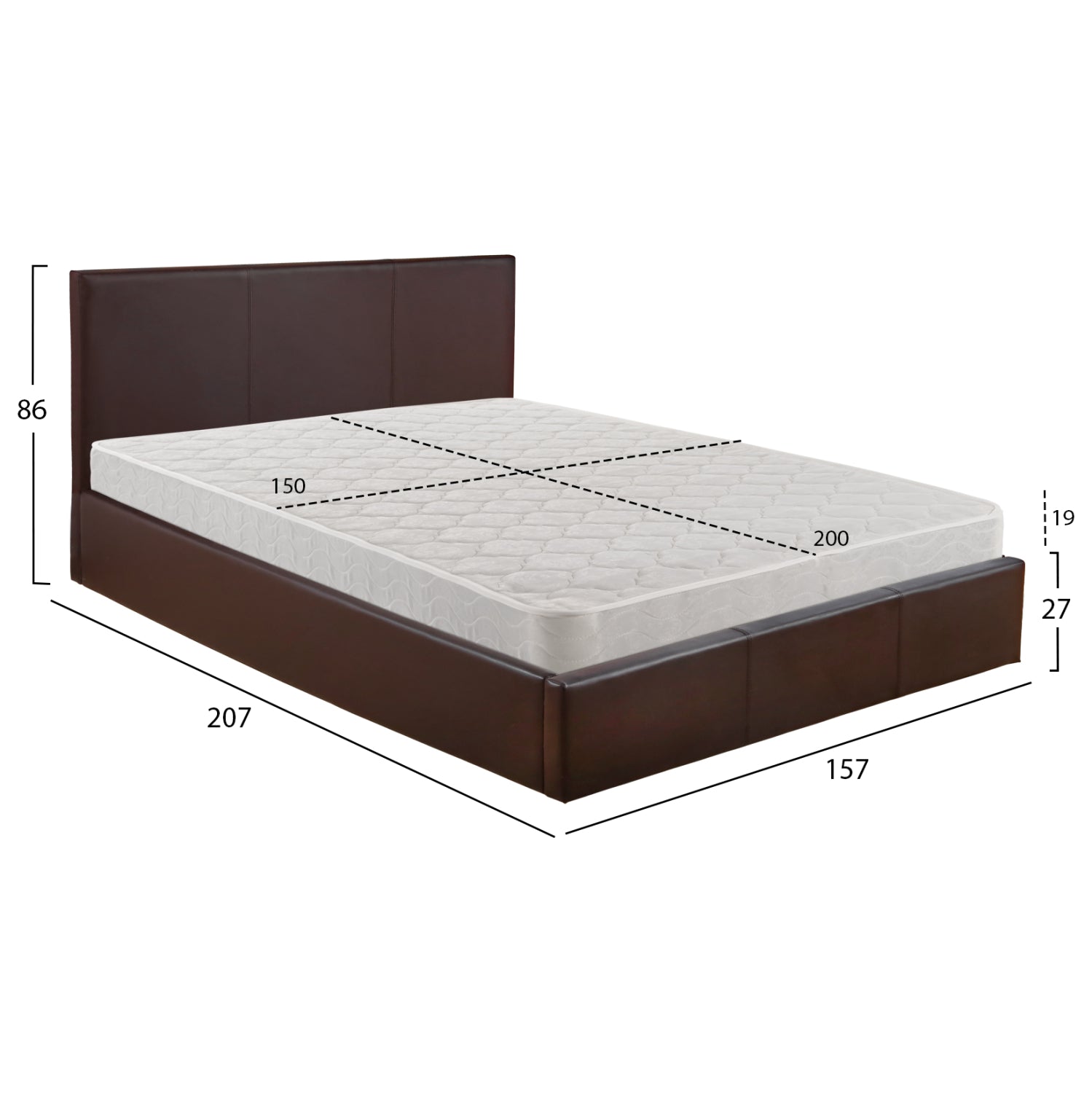 Двойно легло и матрак Bobbi кафяво pu с място за съхранение -- за 150x200 см