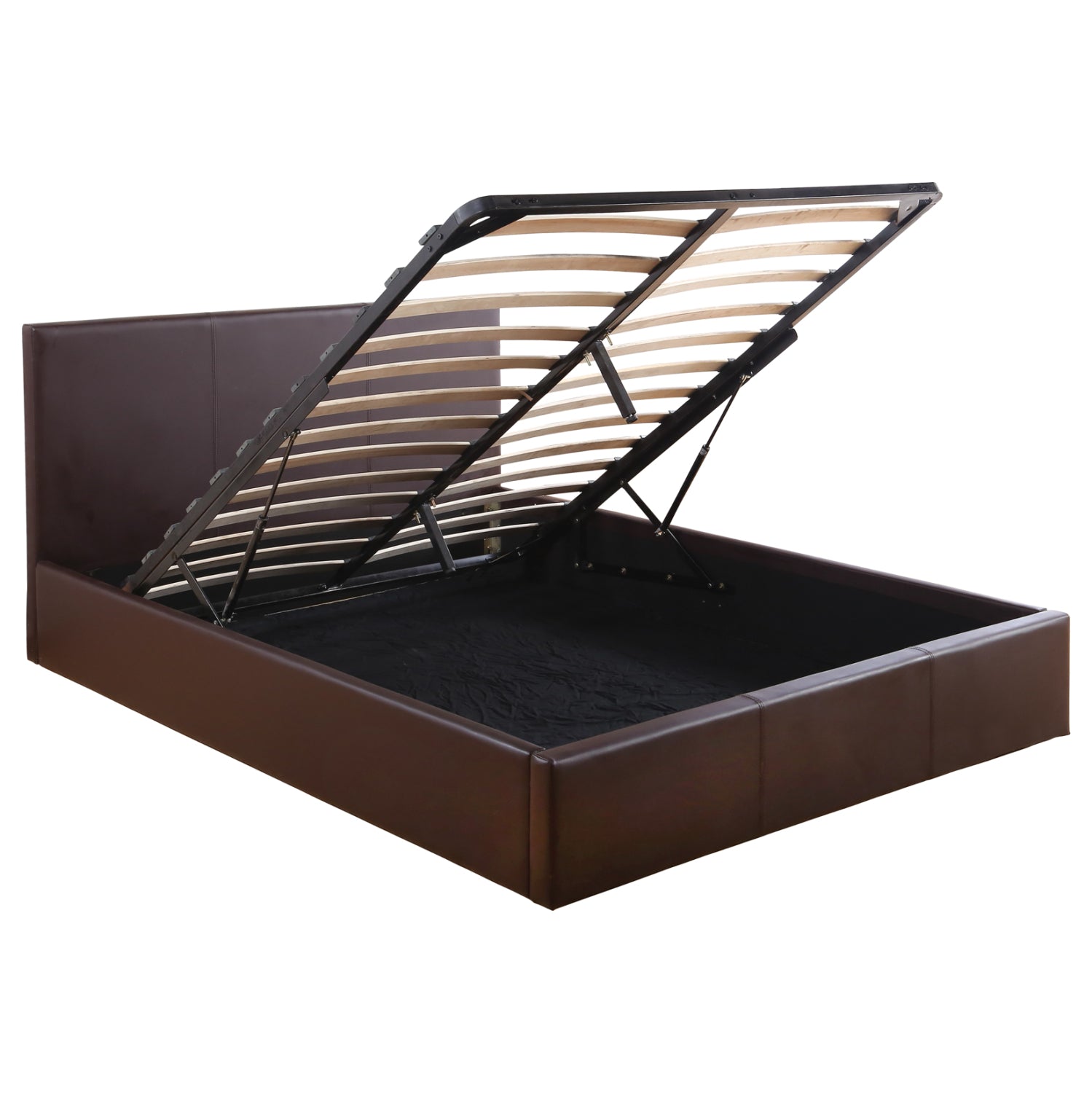 Двойно легло и матрак Bobbi кафяво pu с място за съхранение -- за 150x200 см