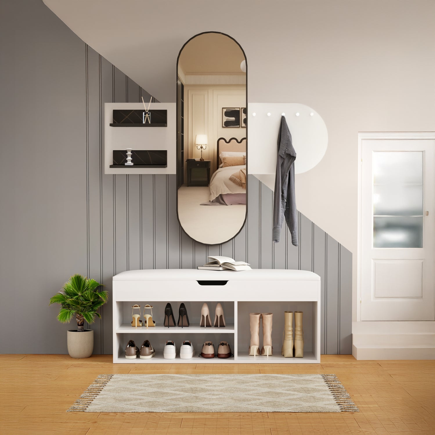 Входен комплект антре CHERYL 2бр меламин в бяло-черен мрамор вид 125x40x120см