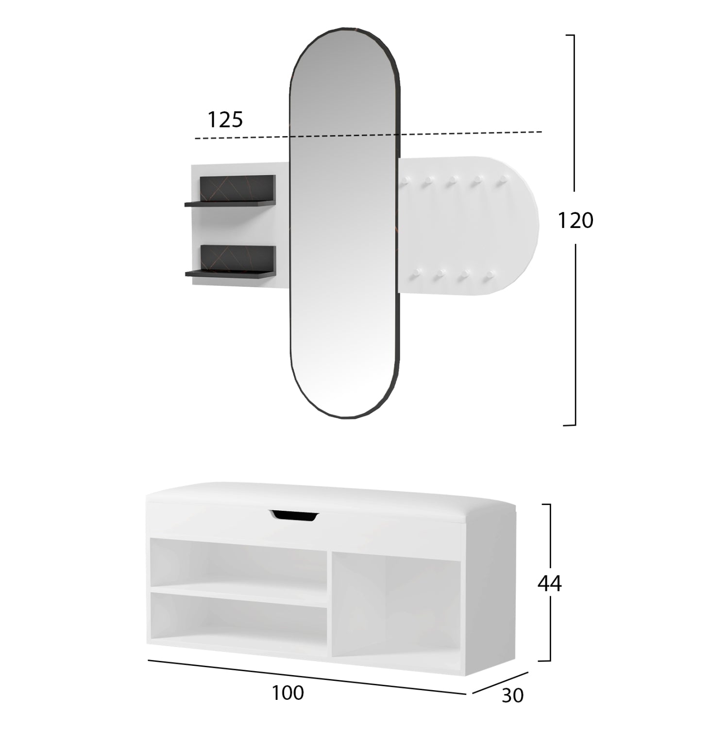 Входен комплект антре CHERYL 2бр меламин в бяло-черен мрамор вид 125x40x120см