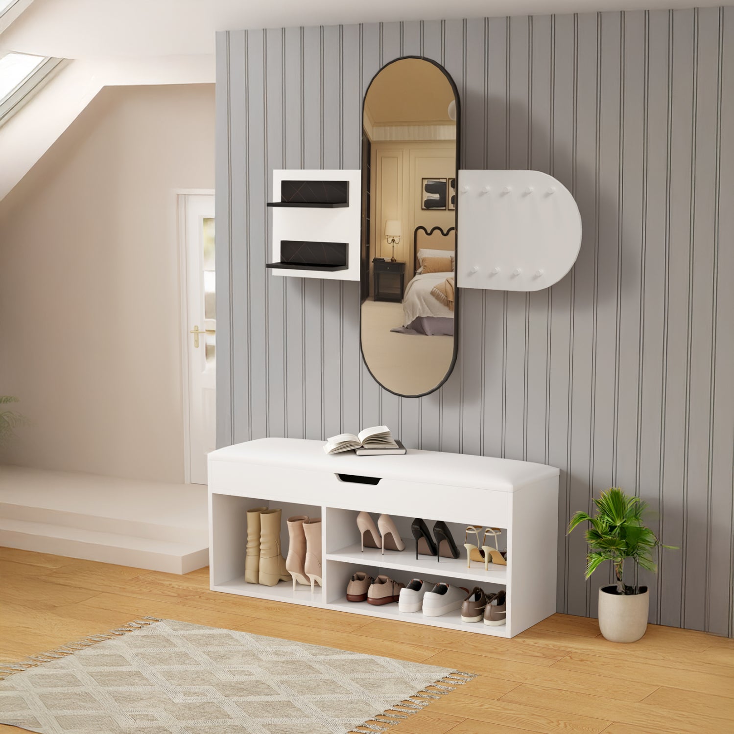 Входен комплект антре CHERYL 2бр меламин в бяло-черен мрамор вид 125x40x120см