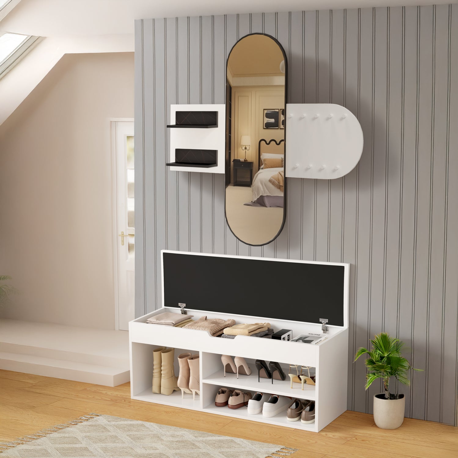 Входен комплект антре CHERYL 2бр меламин в бяло-черен мрамор вид 125x40x120см