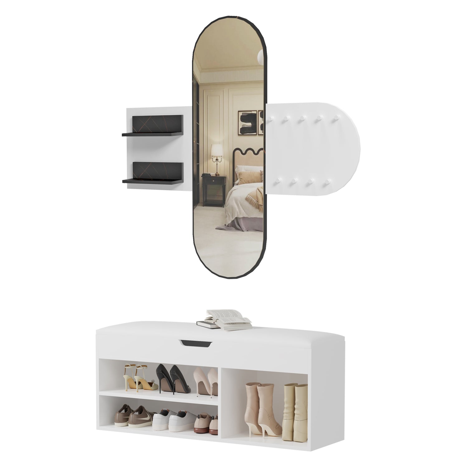 Входен комплект антре CHERYL 2бр  меламин в бяло-черен мрамор вид  125x40x120см