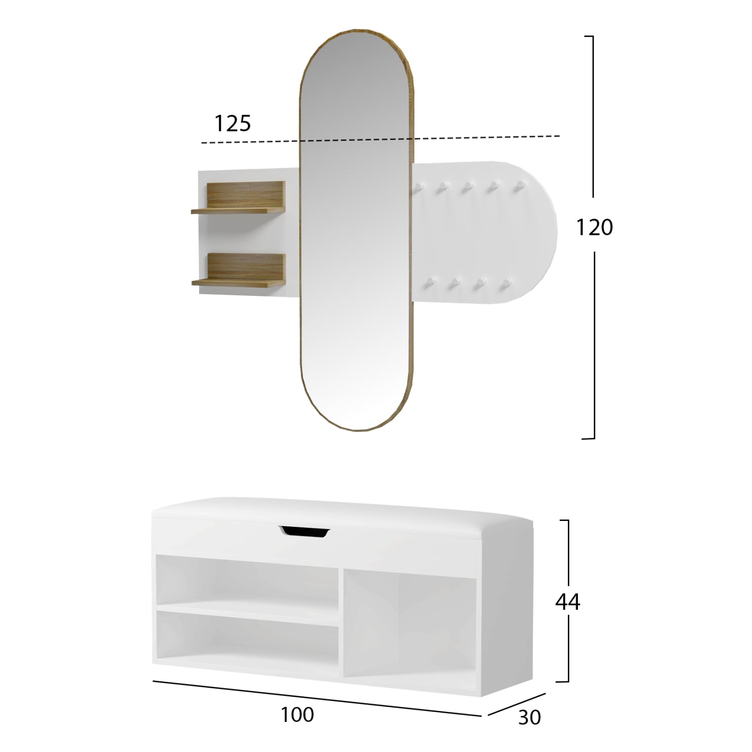 Входен комплект антре 2бр CHERYL меламин в бяло-сонама 125x40x120см