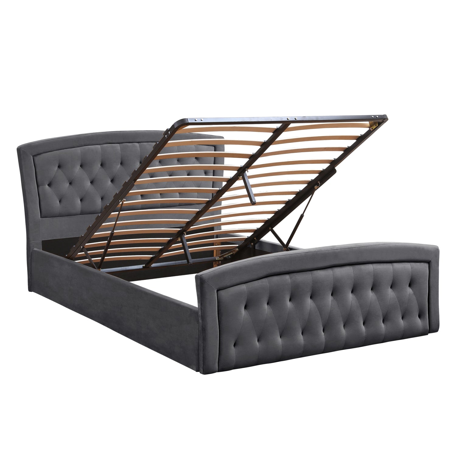 Двойно легло с матрак и място за съхранение ODELIA сиво кадифе за 160x200см