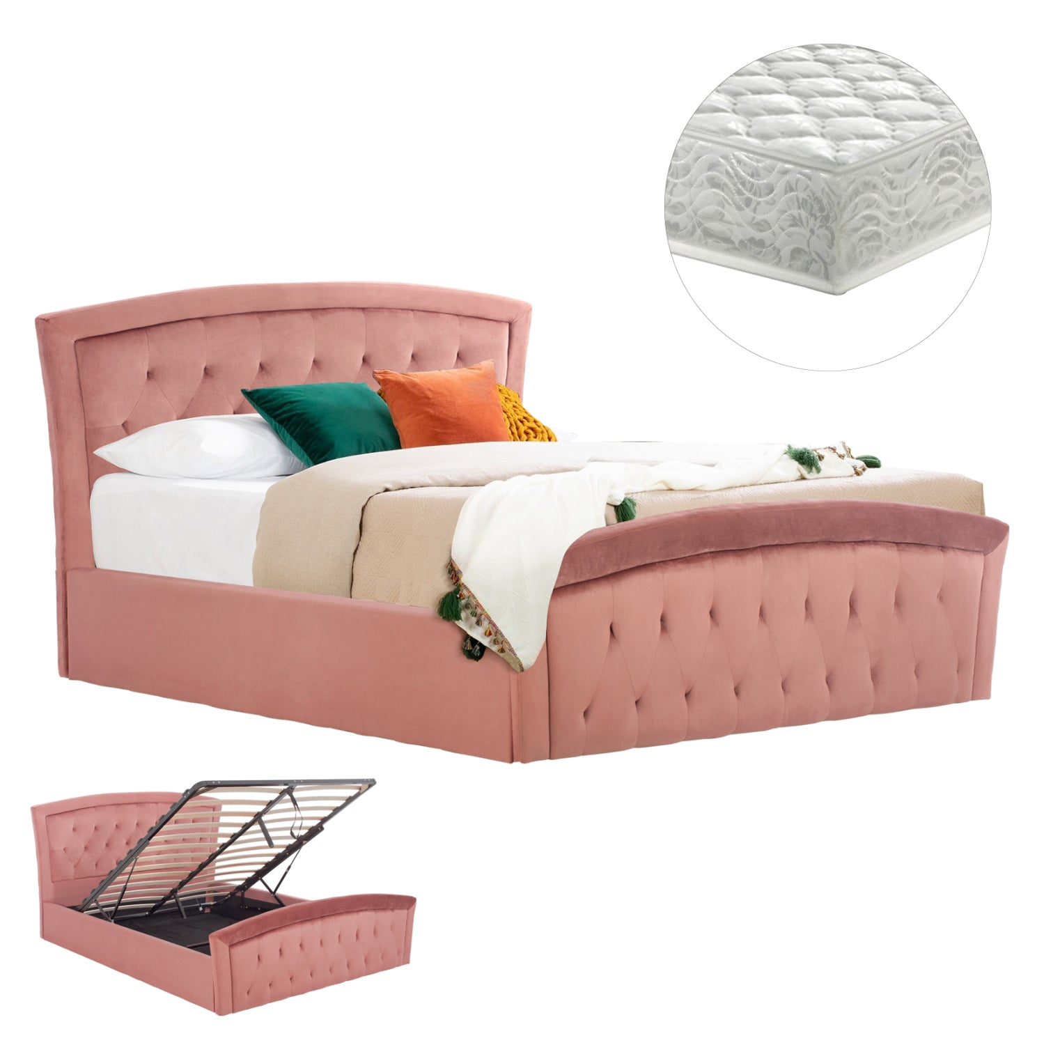 Легло с матрак и отделение за съхранение odelia кадифе с изгнила ябълка - за размери 160x200 см