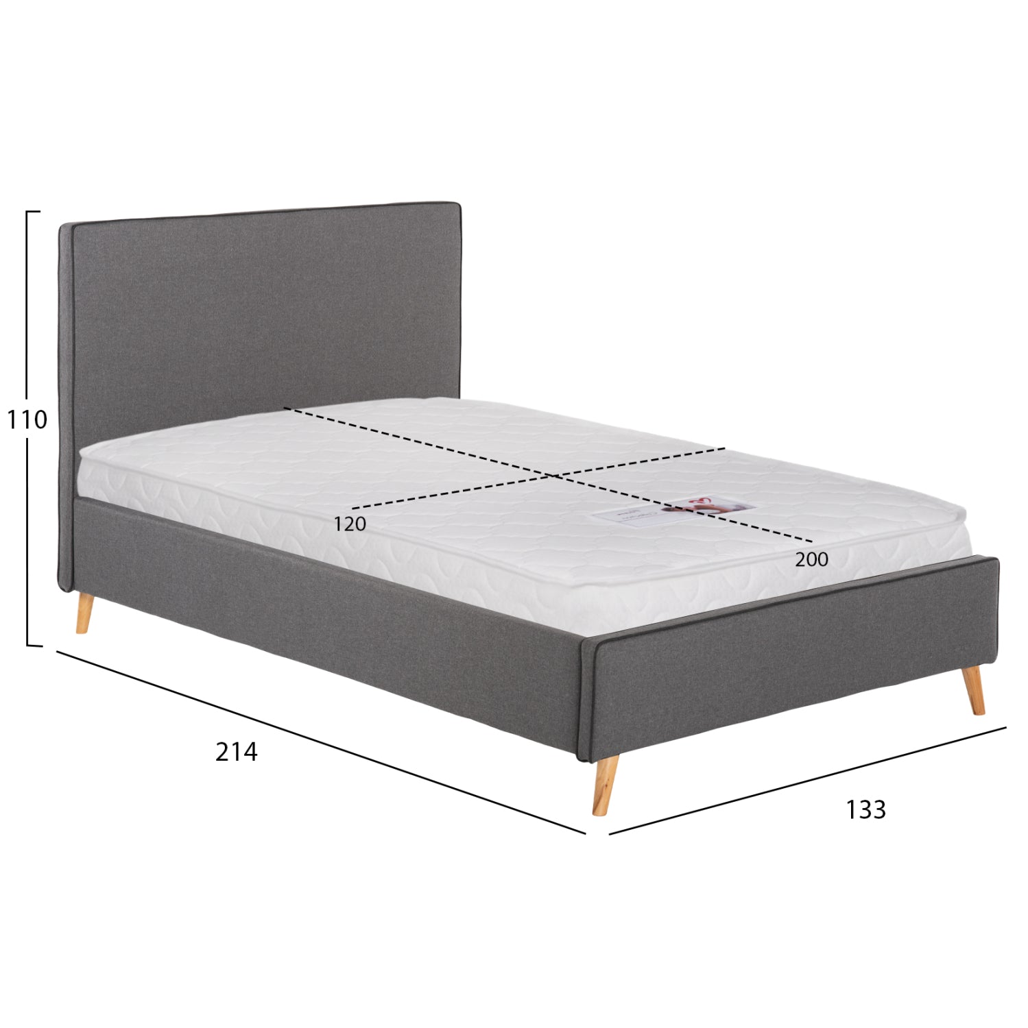 Легло с матрак MAYLIN сив плат 120x200см