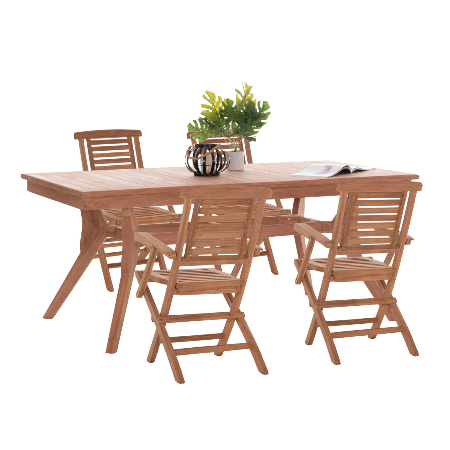 Комплект маса за хранене  WONDER и 4 сгъваеми фотьойла - тиково дърво