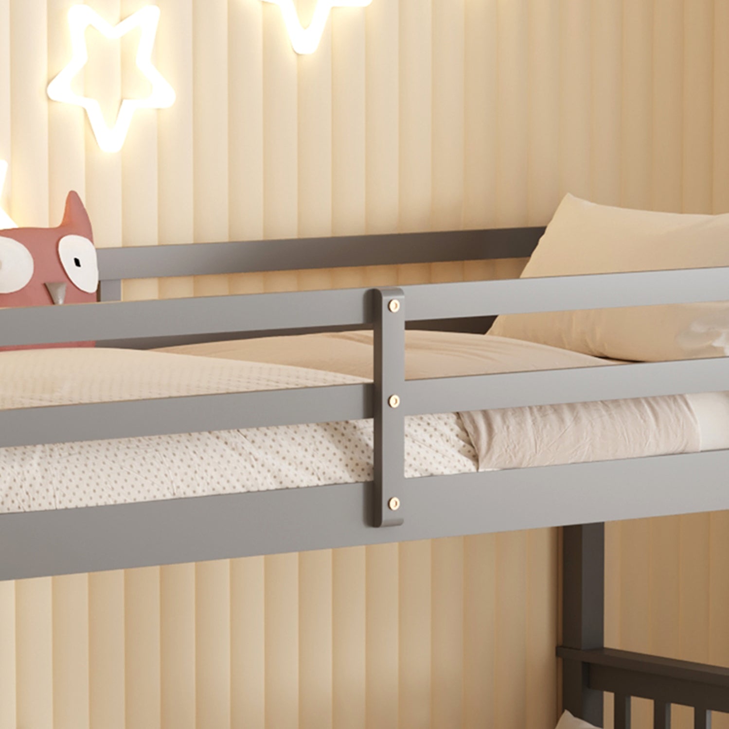 Детско двуетажно легло с 2 матрака LANTAI борова дървесина, сива - матраци 90x190см