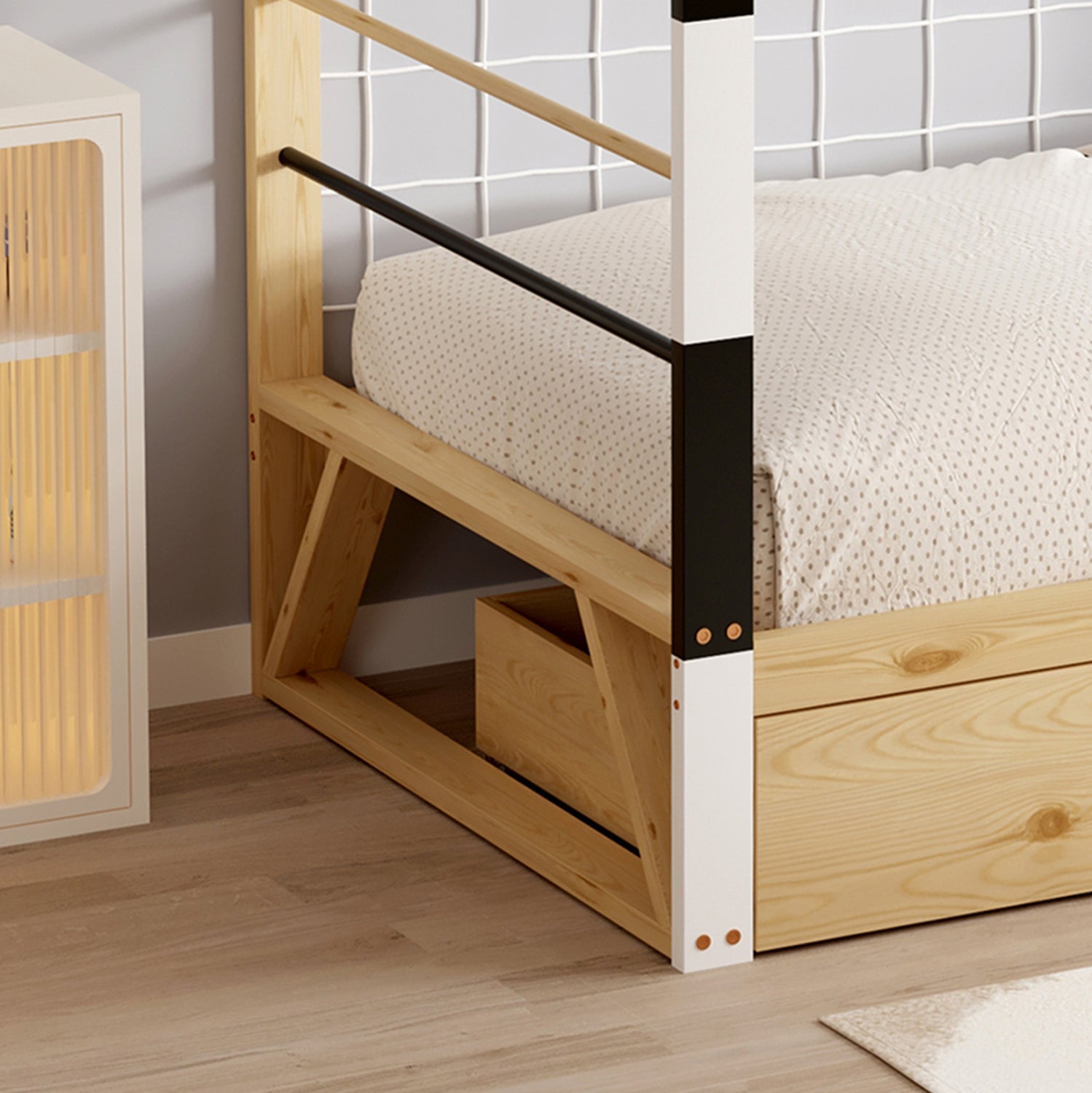 Детско легло с матрак Goalie натурален бор-бяло-черно--матрак 90x190см