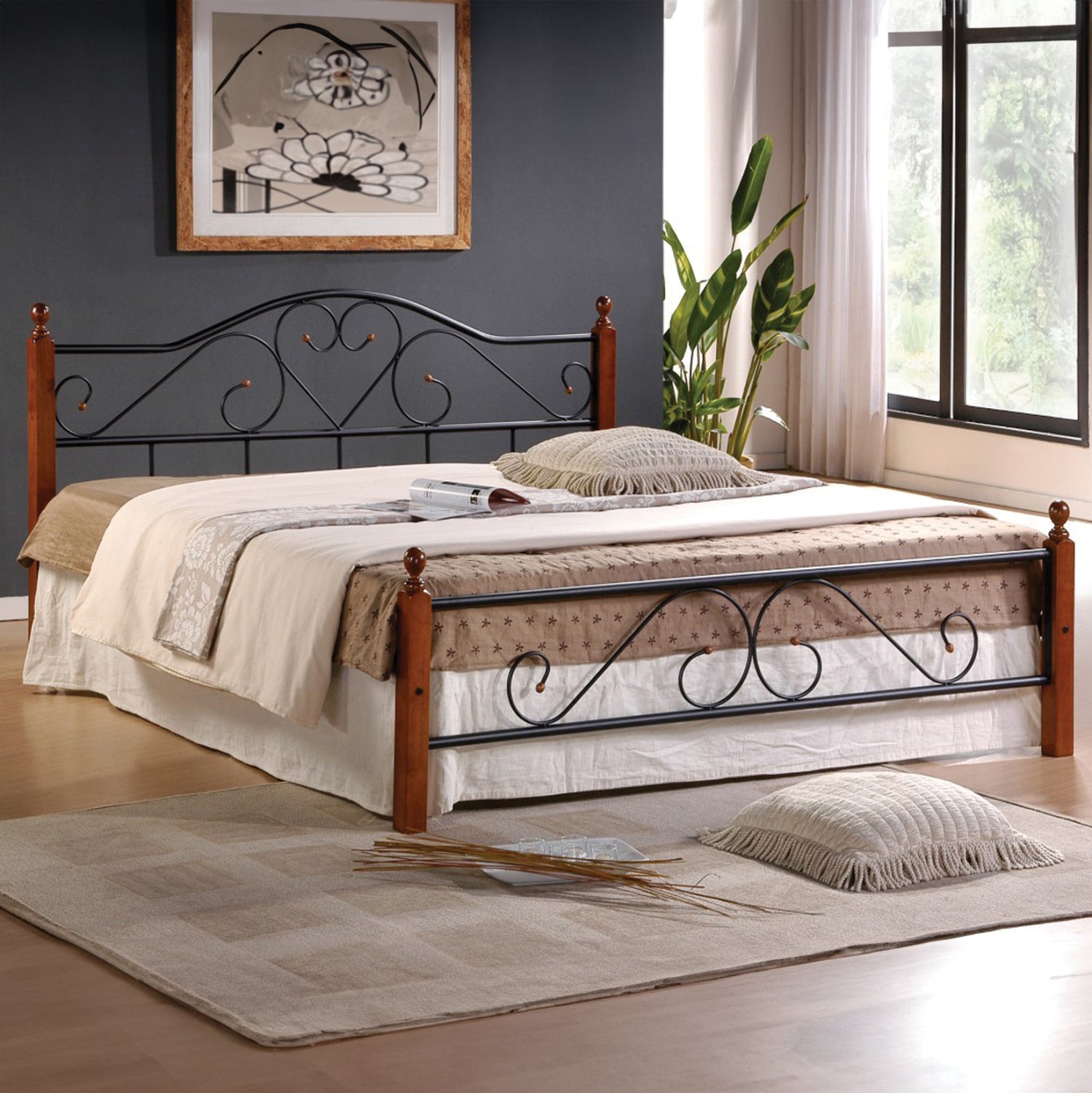 Двойно легло и матрак Candy метал/дърво /дъб= матрак 150x200см