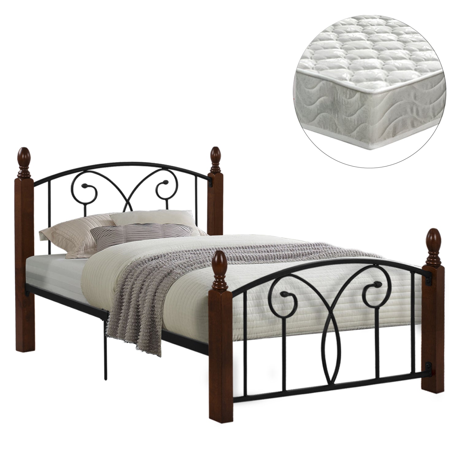 Полудвойно легло и матрак suzie метал и дърво в орех -- матрак 110x190см