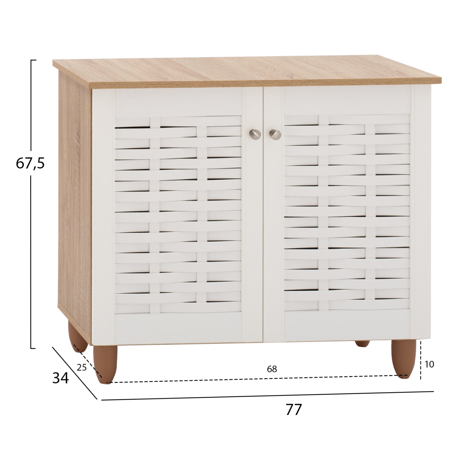 Шкаф за обувки 2208 цвят сонама-бял 77Χ34Χ67,5