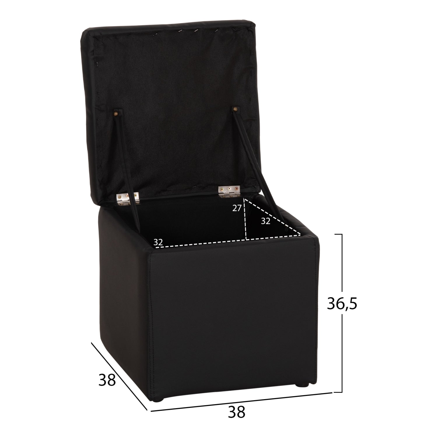 Табуретка за съхранение Ким-черен цвят 36,5x36,5x36см