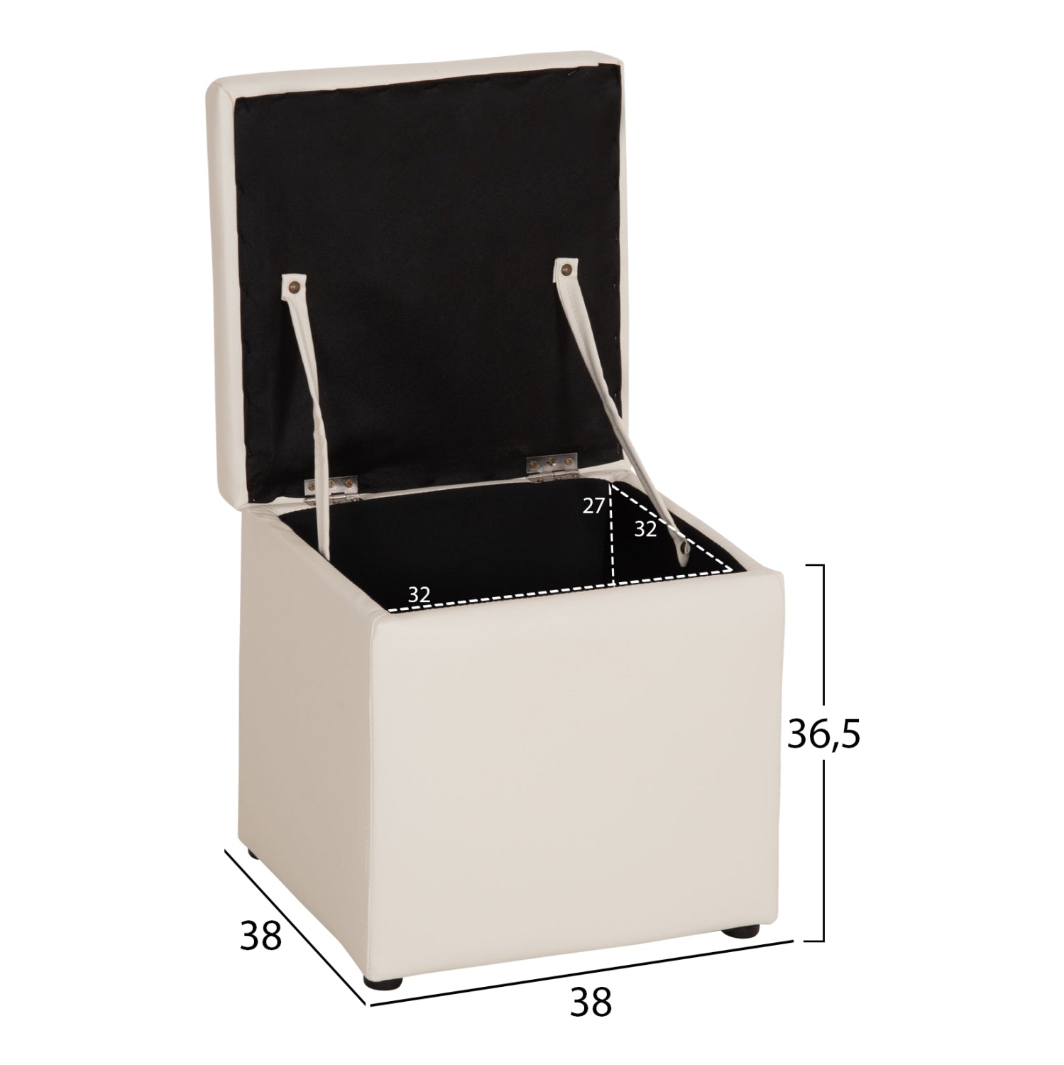 Табуретка за съхранение Ким-бял цвят 36,5x36,5x36см