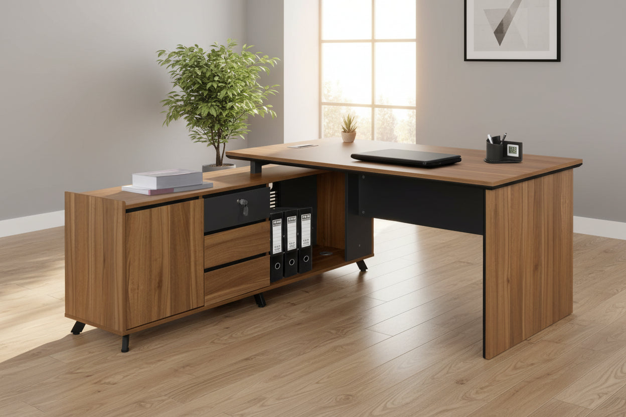 Офис бюро SUPREME цвят сив-меден дъб 160X160X75см