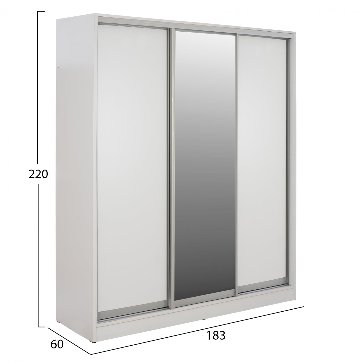 Гардероб ADLER с три плъзгащи се врати бял цвят с 1 огледало 183x60x220 см.