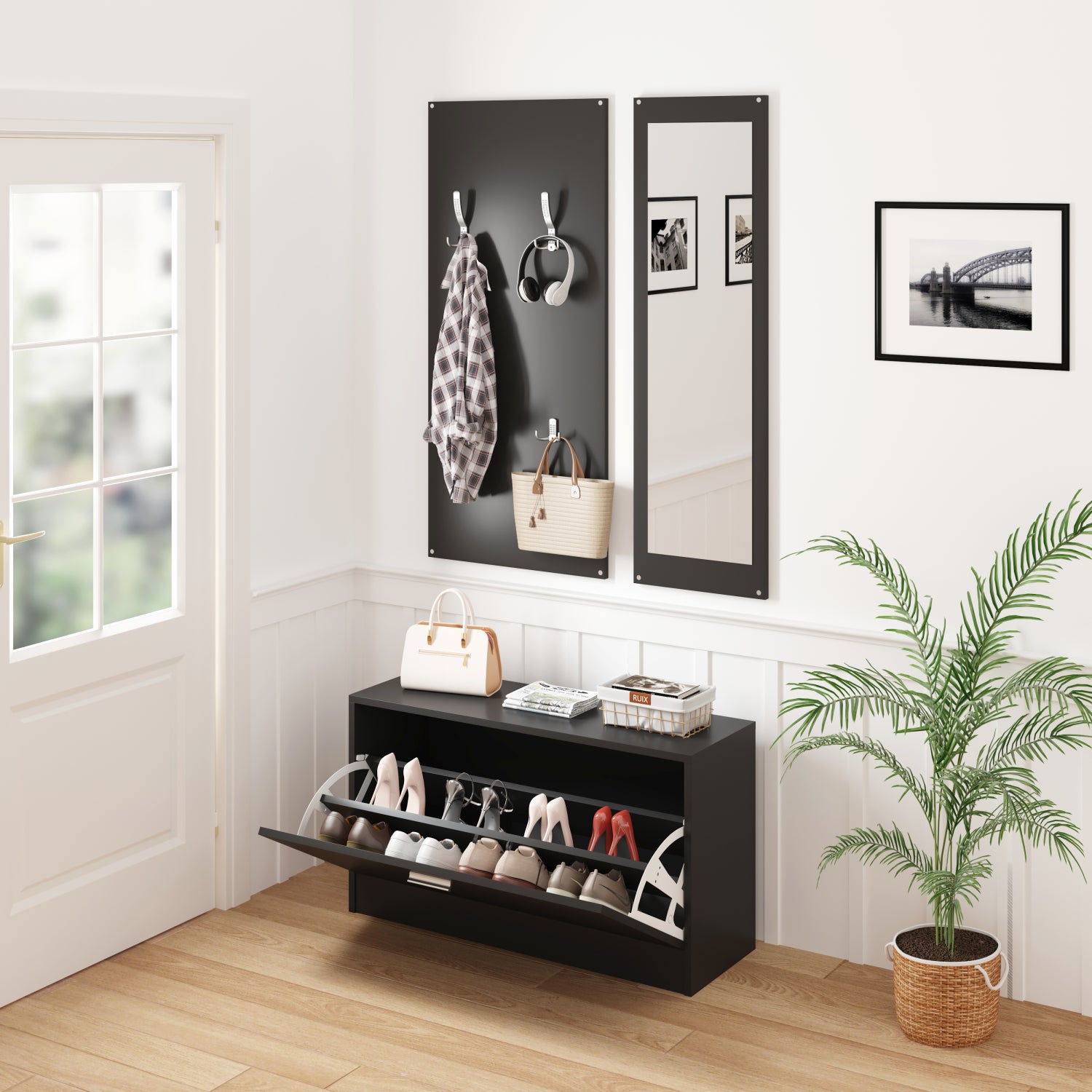 Входен комплект с огледало vern меламинов цвят венге 80x27x175см