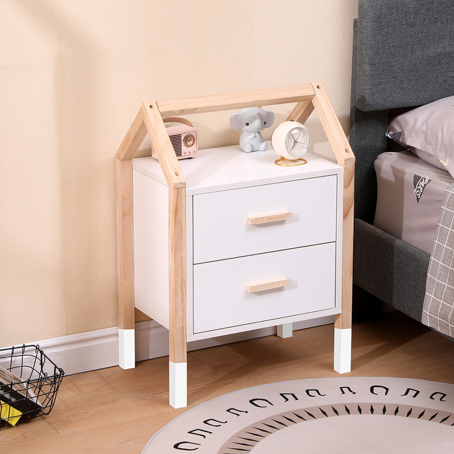 Детско нощно шкафче PEPE бял-естествен цвят 46x30x67см