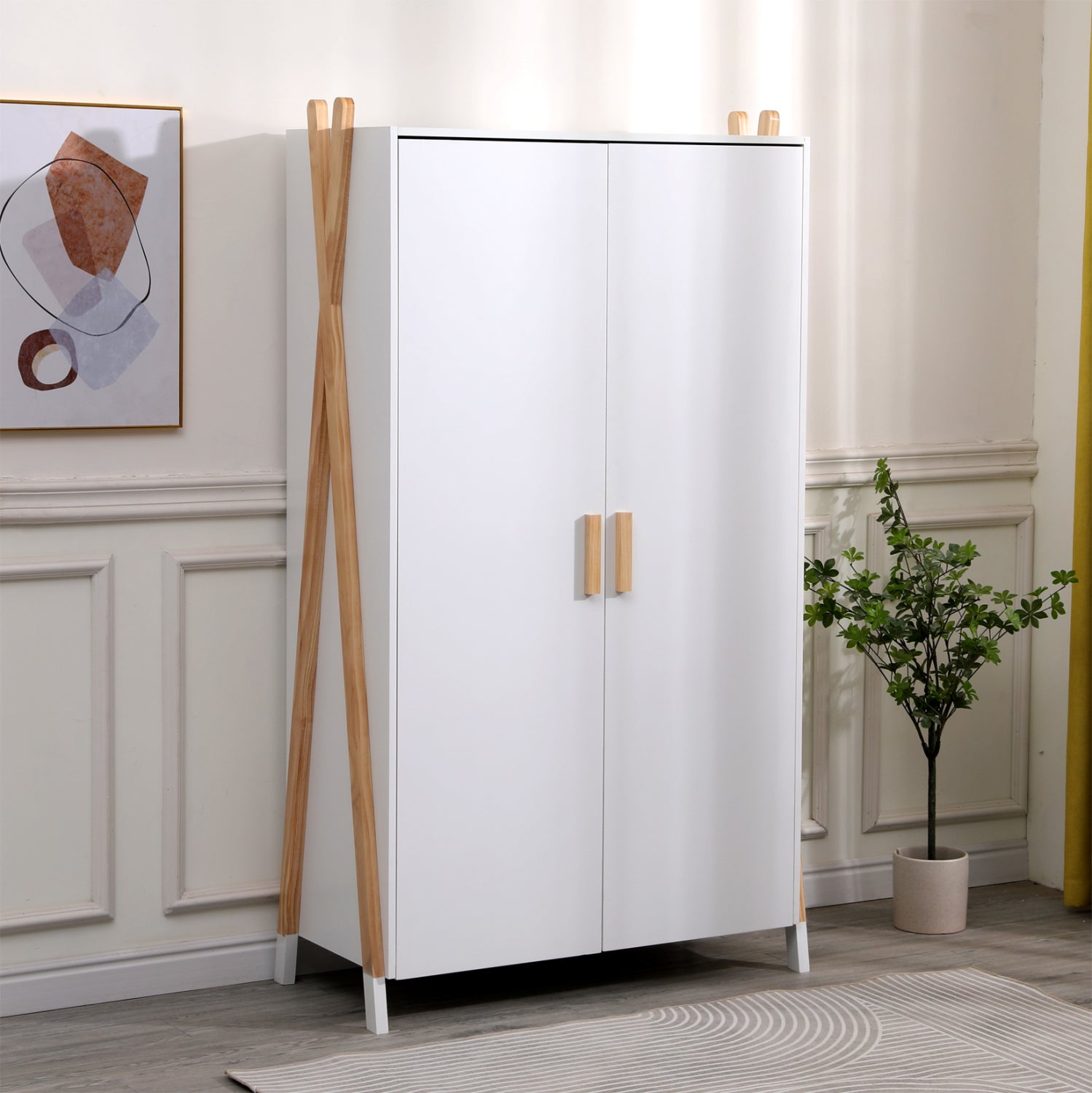 Гардероб за детска стая PASCHAL цвят бял-натурал 96x44x170