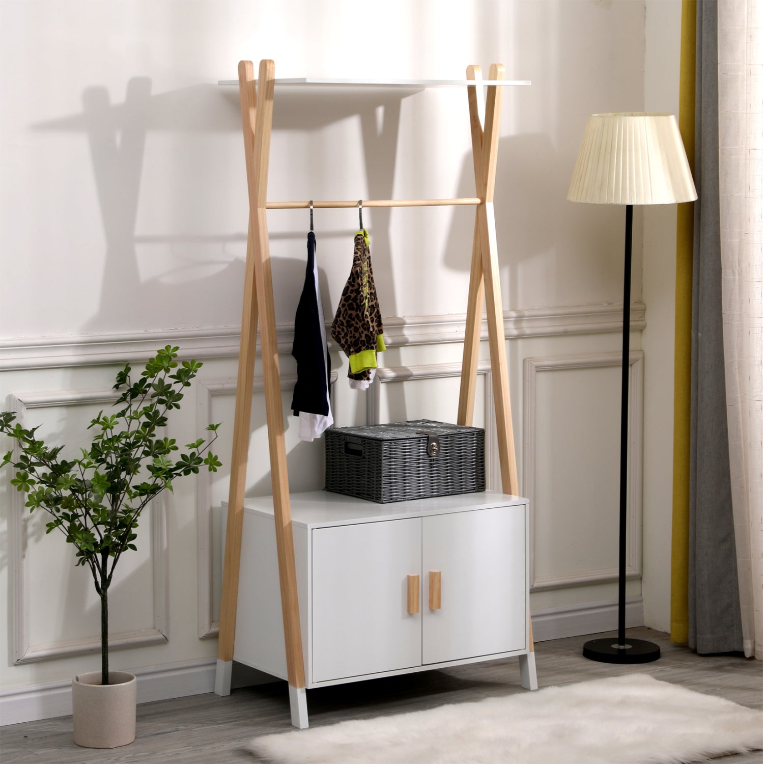 Закачалка за детска стая PASCHAL-цвят бял-натурал 76x44x170см