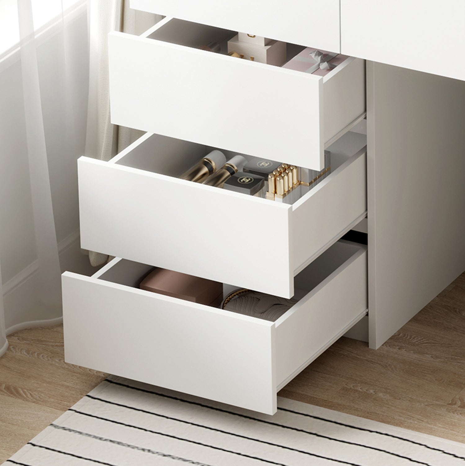 Тоалетка BEYON с led осветление и чекмеджета/ меламин в бяло 80x40x140см