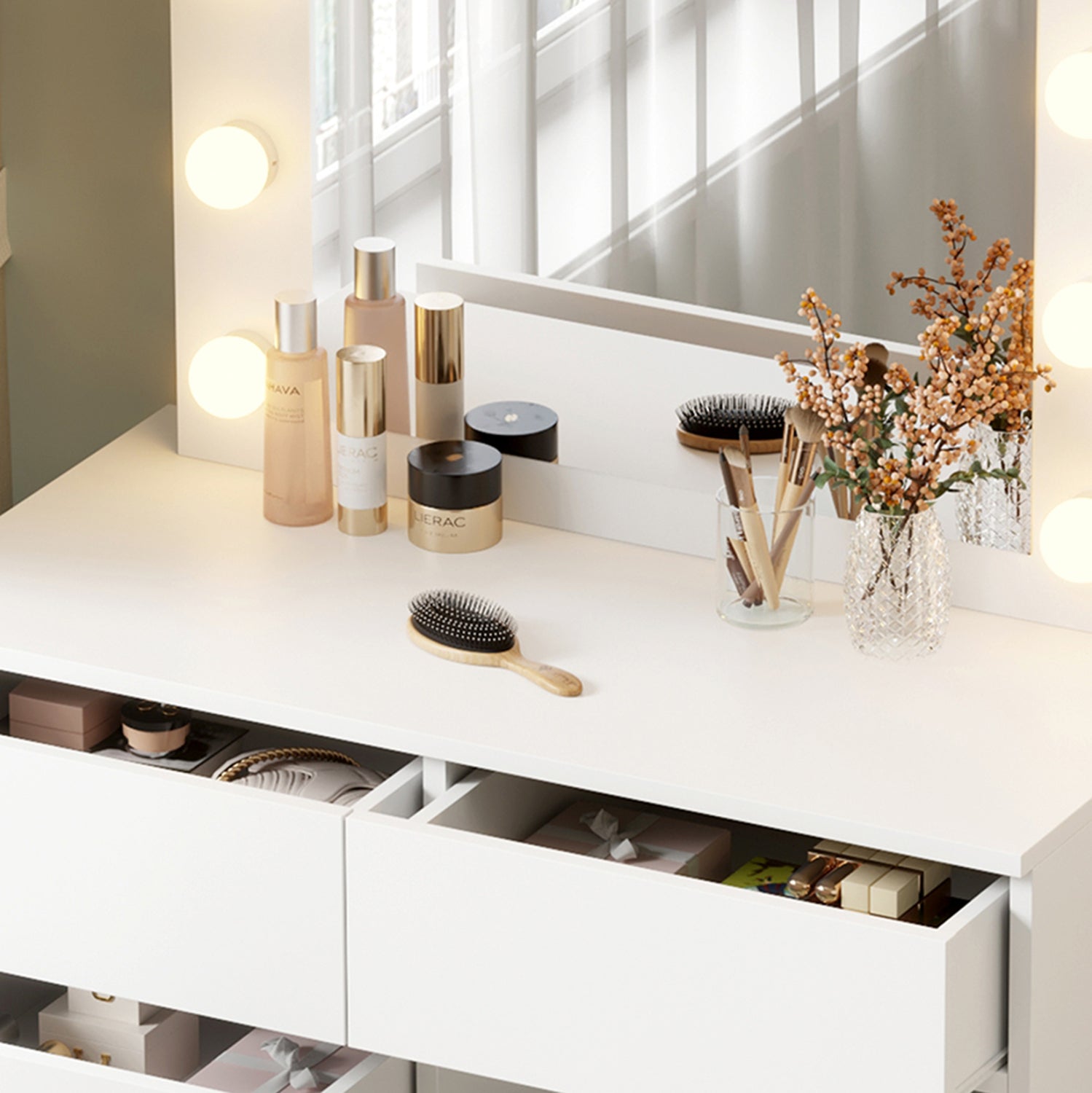 Тоалетка BEYON с led осветление и чекмеджета/ меламин в бяло 80x40x140см