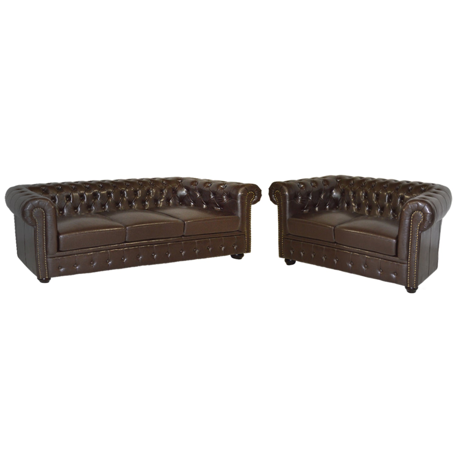 Комплект за отдих честърфийлд с 2 и 3 места, тъмнокафяв