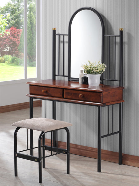 Тоалетка с огледало и табуретка REVEN черен-дъб цвят 33x90x148см