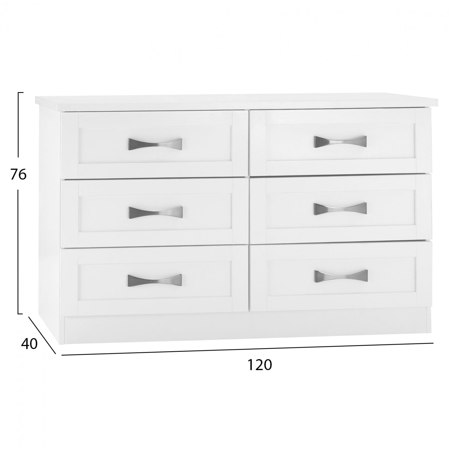 Скрин с 6 чекмеджета, бял, 120x40x76см