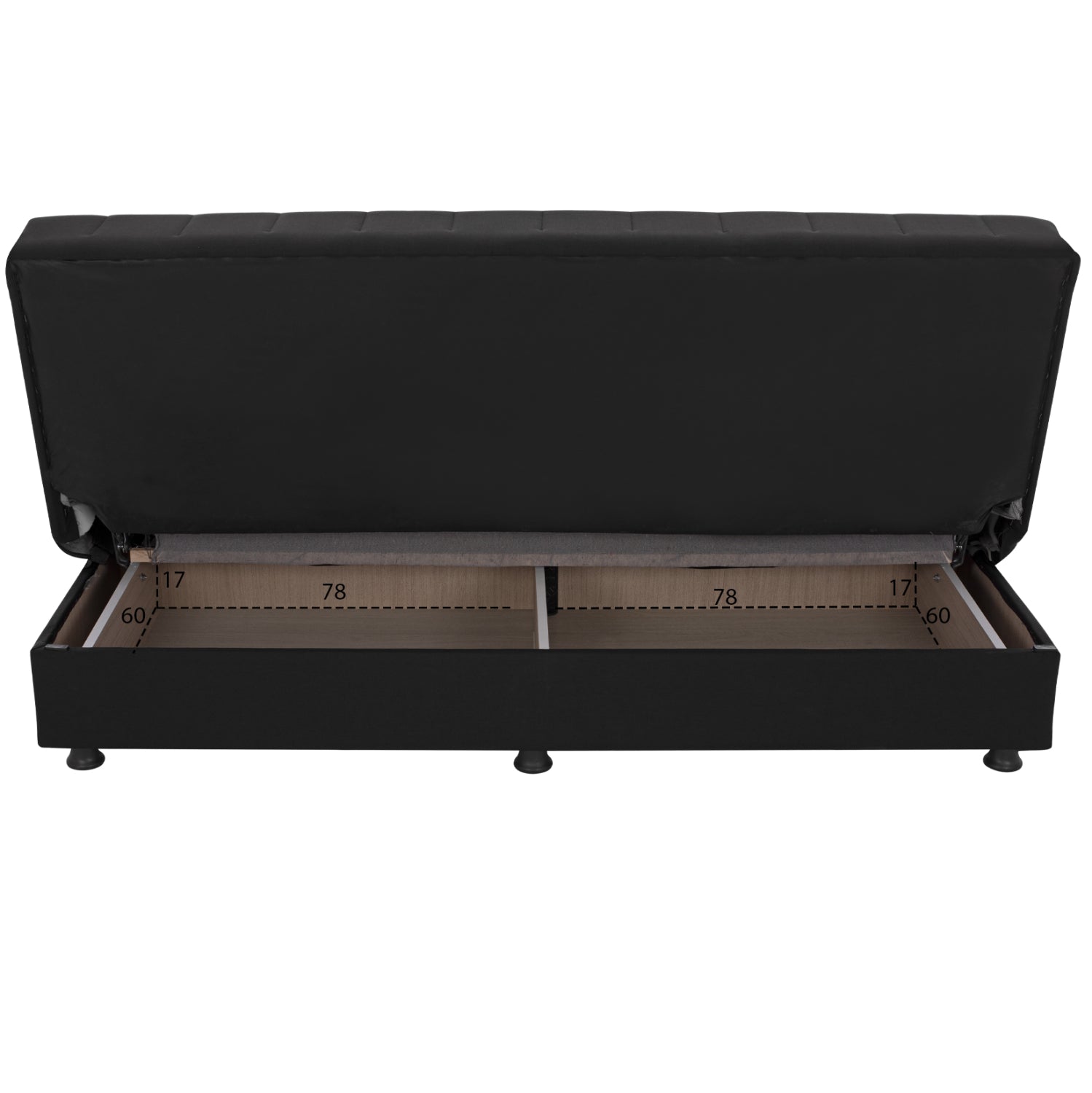 Разтегателен диван андри, триместен, черен 180x72x77 см