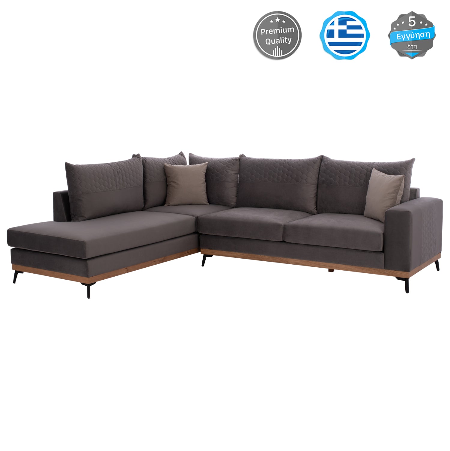 Ляв ъглов диван mesina сив alexia платов 290x240x92см