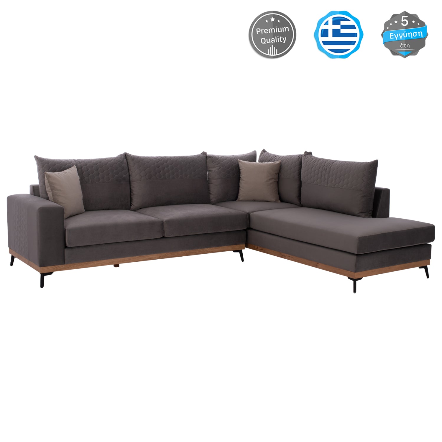 Диван десен ъглов, месина, сив, алексия, платена 290x240x94см