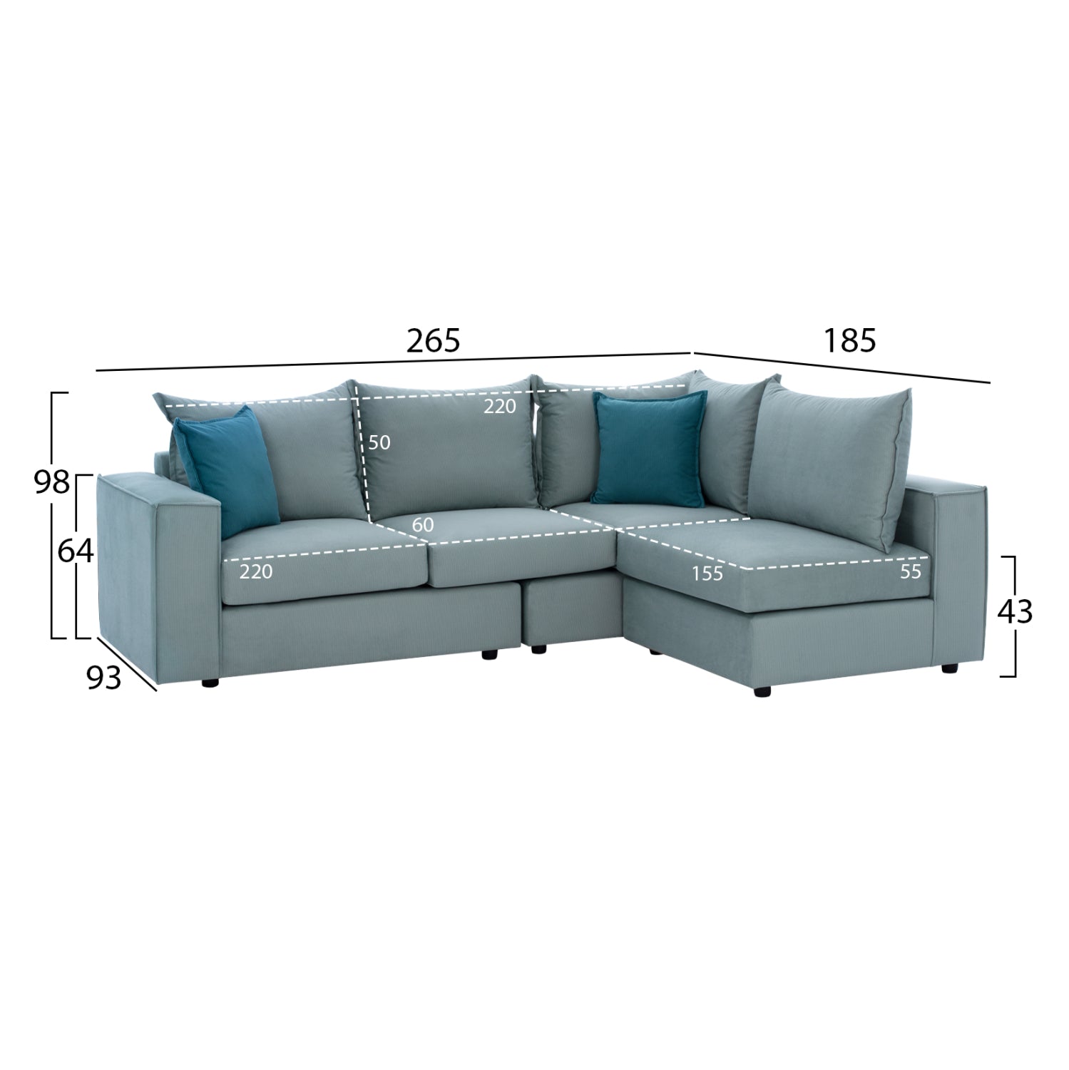 Ъглов диван Монца цвят мента