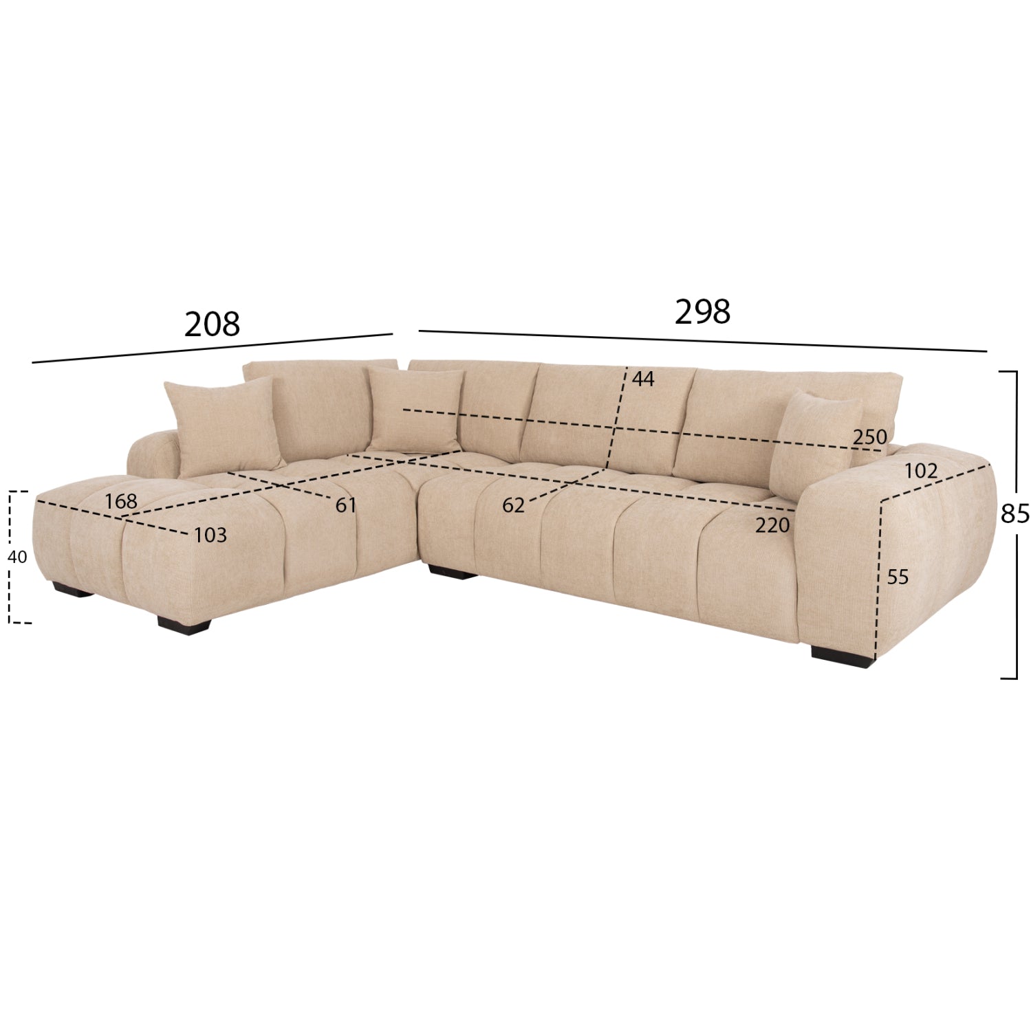 Ъглов диван (ляв)COVEN, плат екрю 298x102-208x85всм.