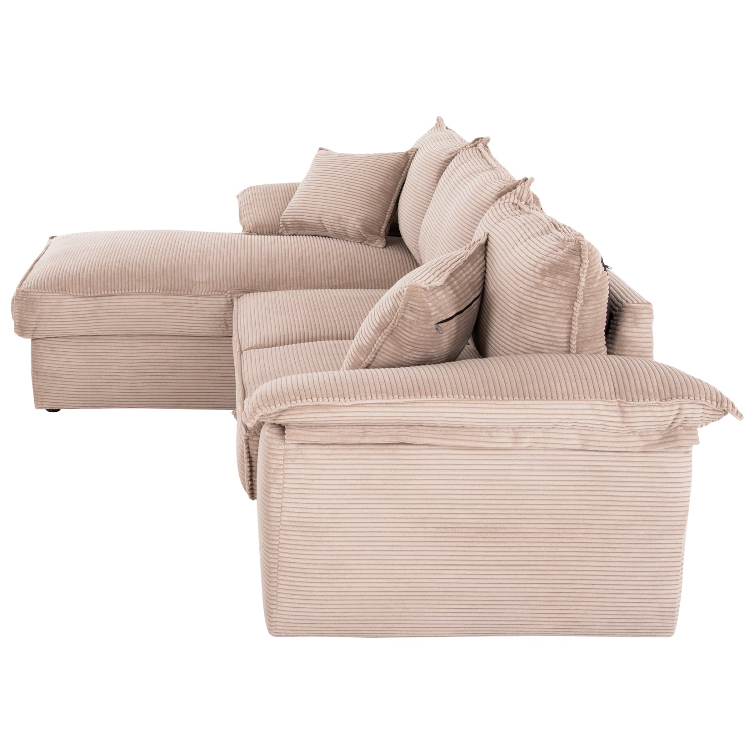 Ъглов (ляв) разтегащ диван ALDO с място за съхранение / бежов плат 256x91-159x87всм.