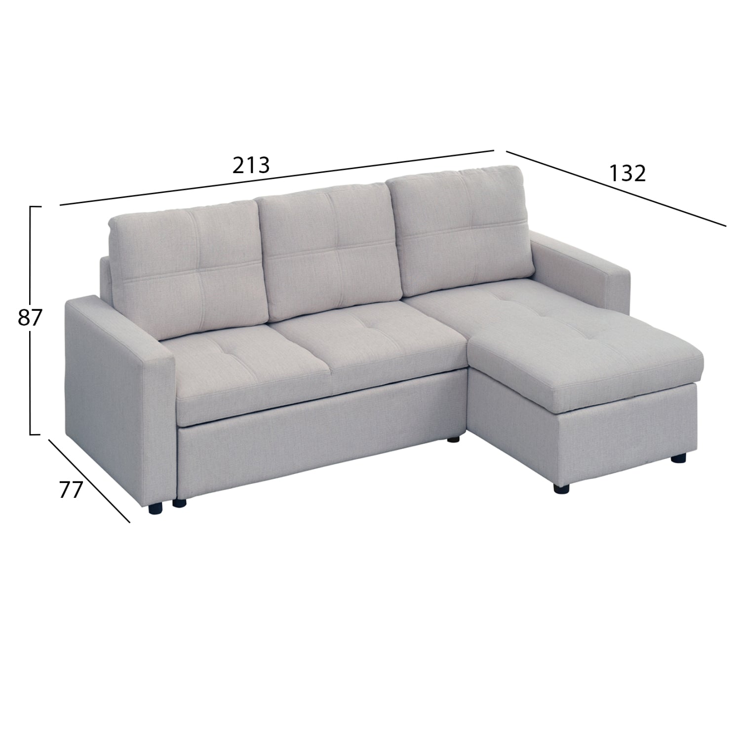 Ъглов разтегащ диван, обработван, сив, салино, платена 213x132x87см