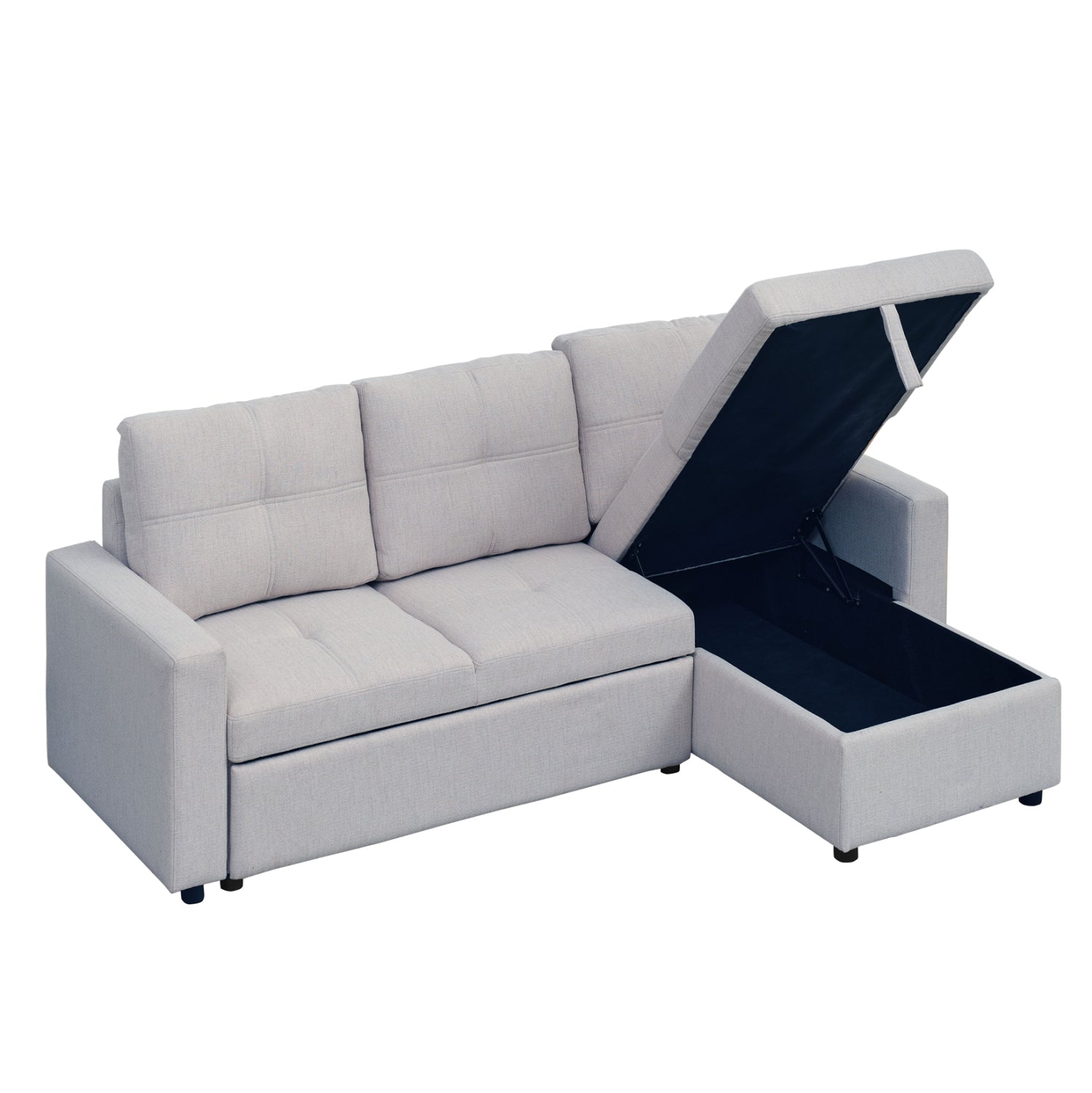 Ъглов разтегащ диван, обработван, сив, салино, платена 213x132x87см