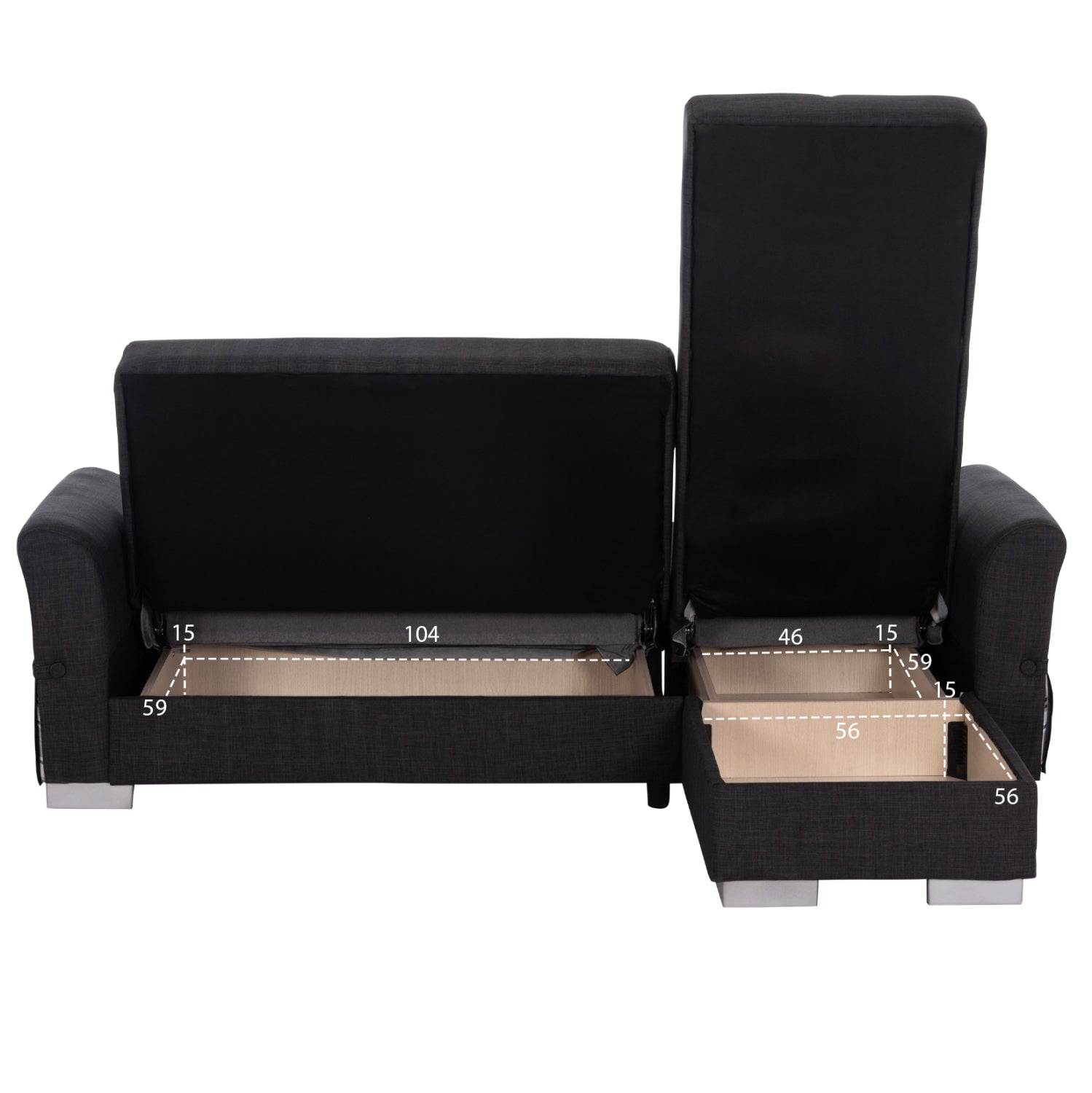 Ъглов разтегател с място за съхранение бронко карбон дама 218x138x77y