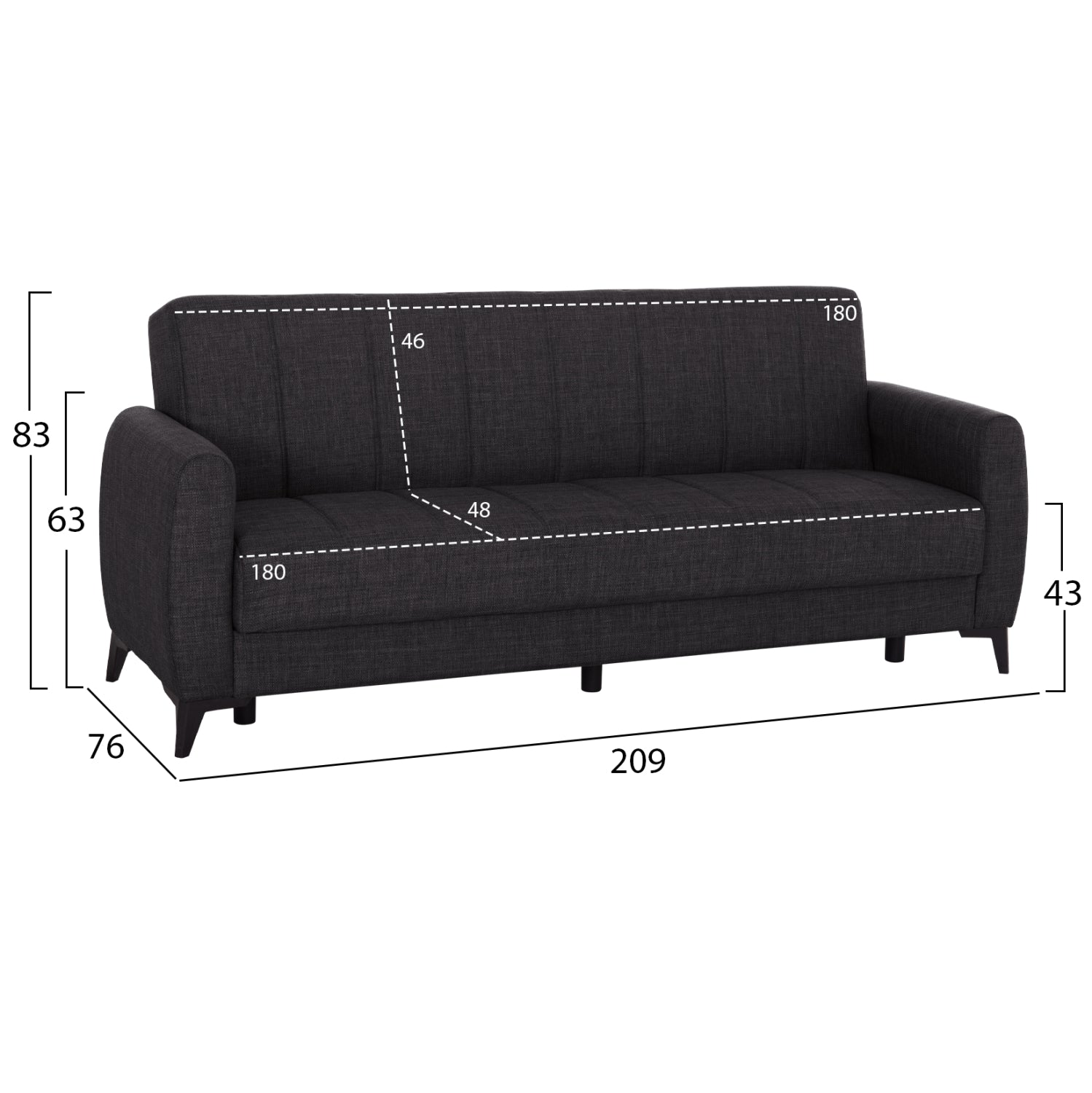 Разтегателен диван с място за съхранение дама nikko grey 209x76x83см.