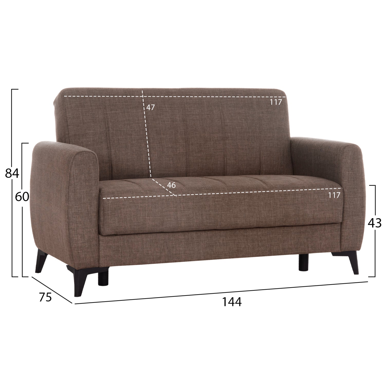 Разтегателен диван с място за съхранение никко кафяв плат 144x75x84см.