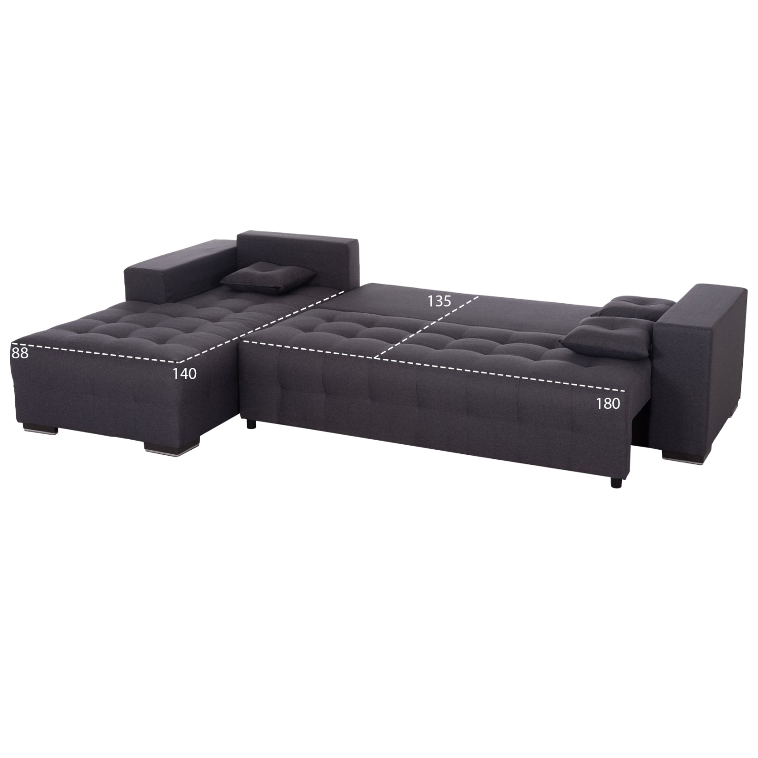 Ъглов разтегател с място за съхранение trendston сив плат 298x177x95cm