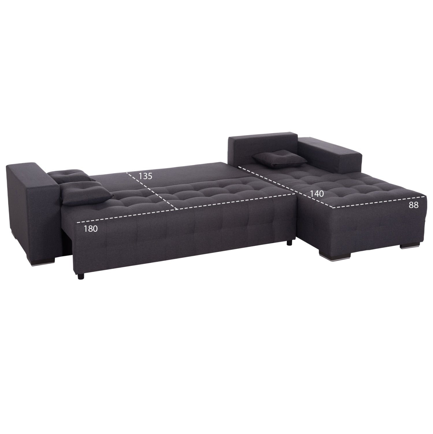 Ъглов разтегател с място за съхранение trendston сив плат 298x177x95cm