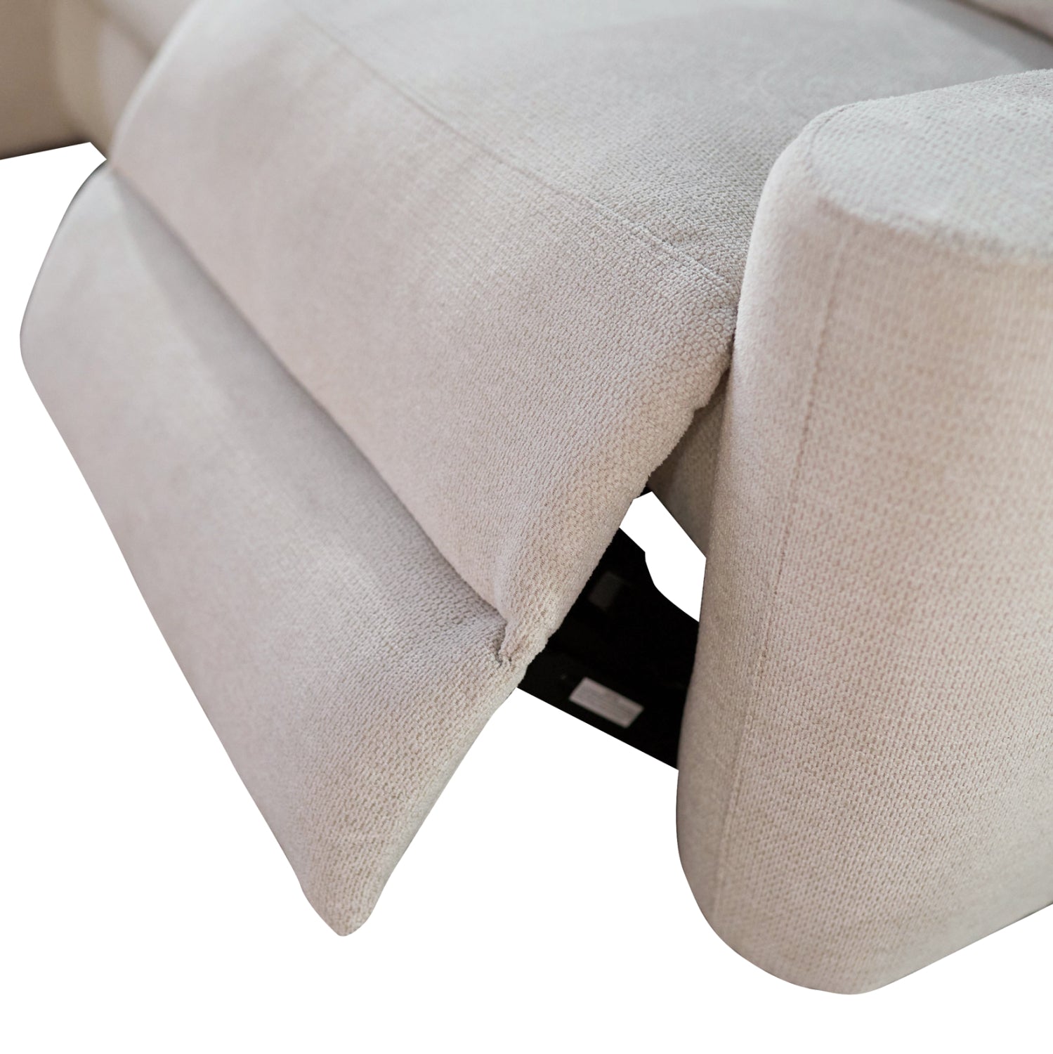 Ляв ъглов диван SYNTHIA с с електрически фотьойл и място за съхранение бежов плат 246x159x97см.